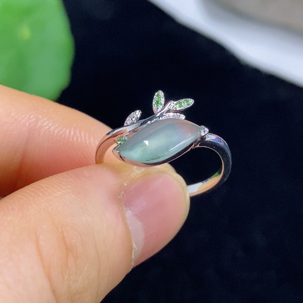 HUILIU HQ jadeite inlaid ring in 18k gold, size 12, featuring intricate jade design, weighing about 2.13 grams.