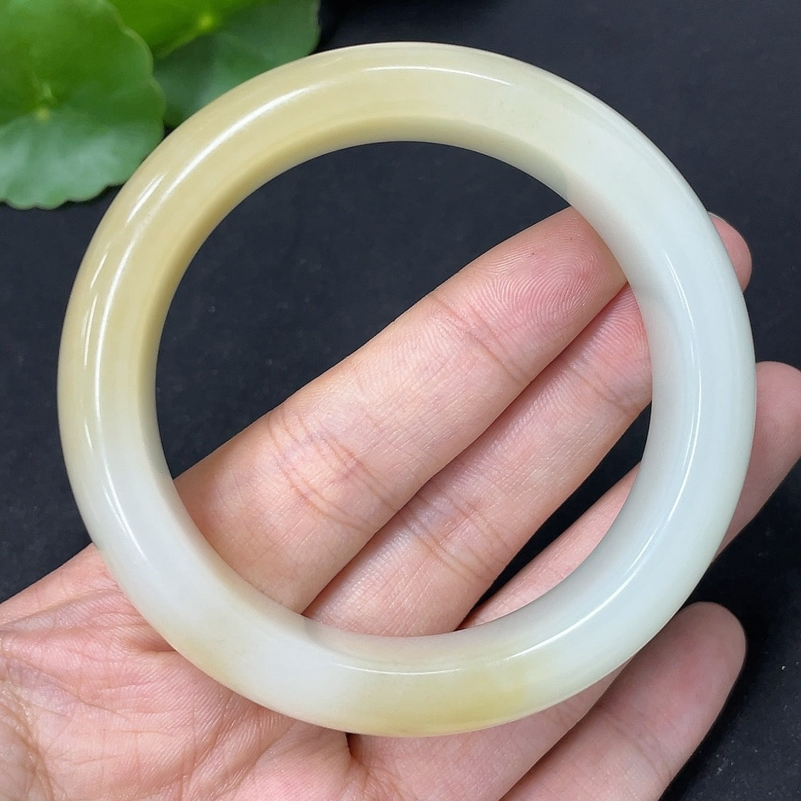 HKHQ Hetian Jade round bracelet, size 54.1 with approximately 70.3g weight, showcasing smooth, polished jade beads.