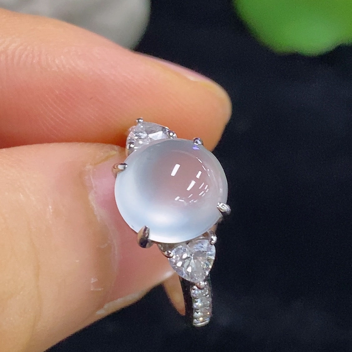 Jadeite Cabochon Ring with 18K Gold and Diamond Accents