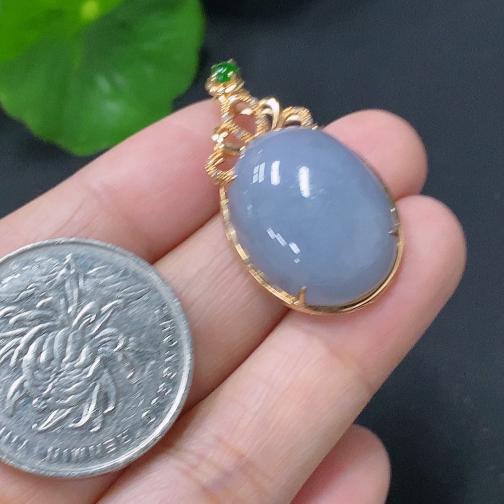 Jadeite Bezel-set Cabochon Pendant with 18k Gold and Diamond Accents, Total Weight Approx. 5.82g