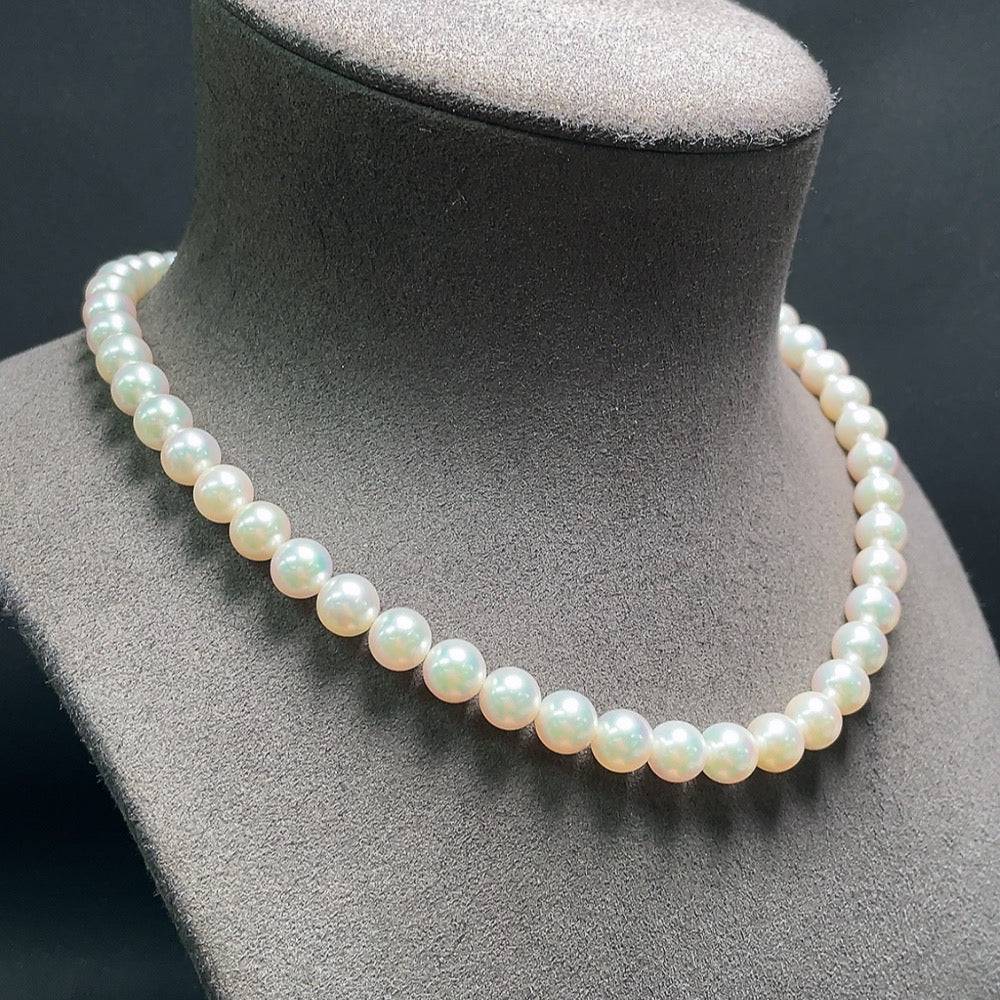 HUILIU HQ seawater pearl necklace with 8.2mm pearls, non-gold, total weight 42.6g, featuring round lustrous pearls.