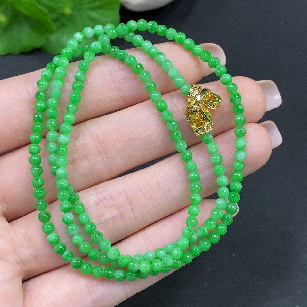 Jadeite Bead Necklace, Approx. 2.9mm, Total Weight Approx. 9.38g, Non-Gold Clasp