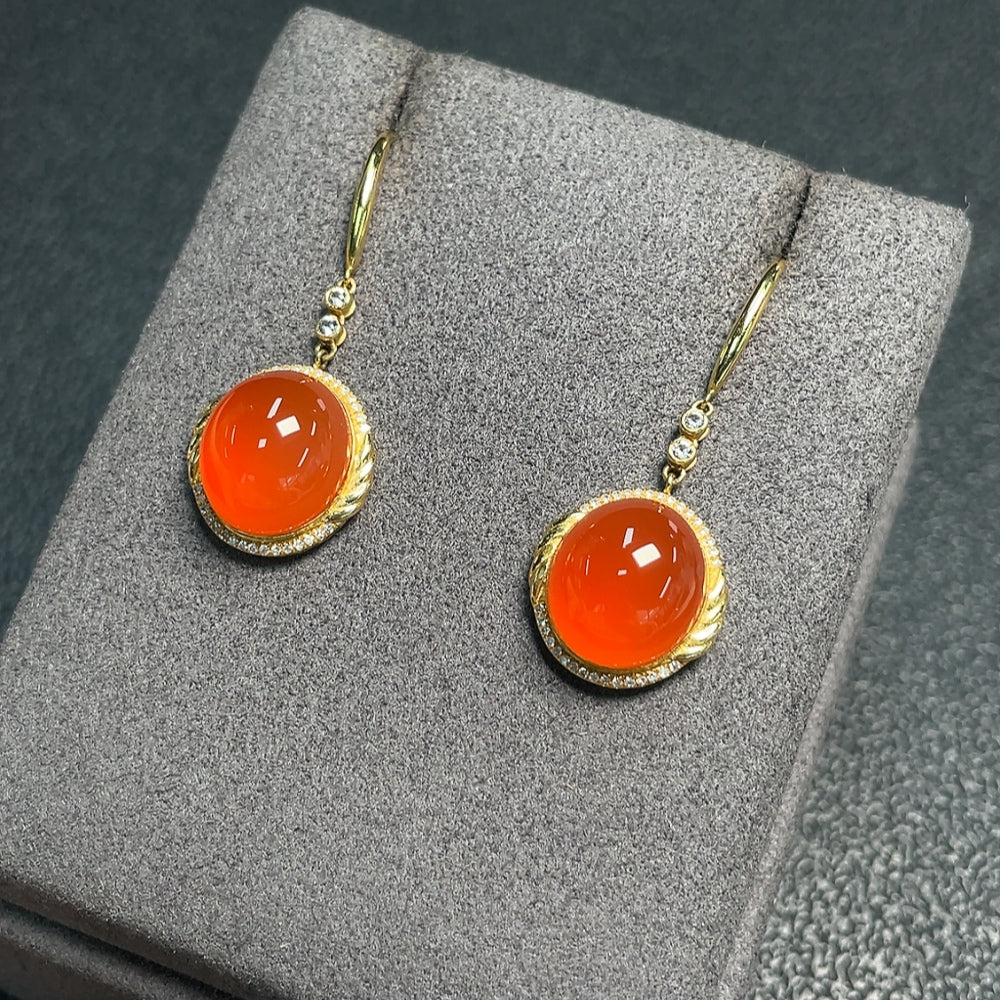 South Red Agate earrings with diamond accents from HUILIU HQ, showcasing the gemstone and elegant design.