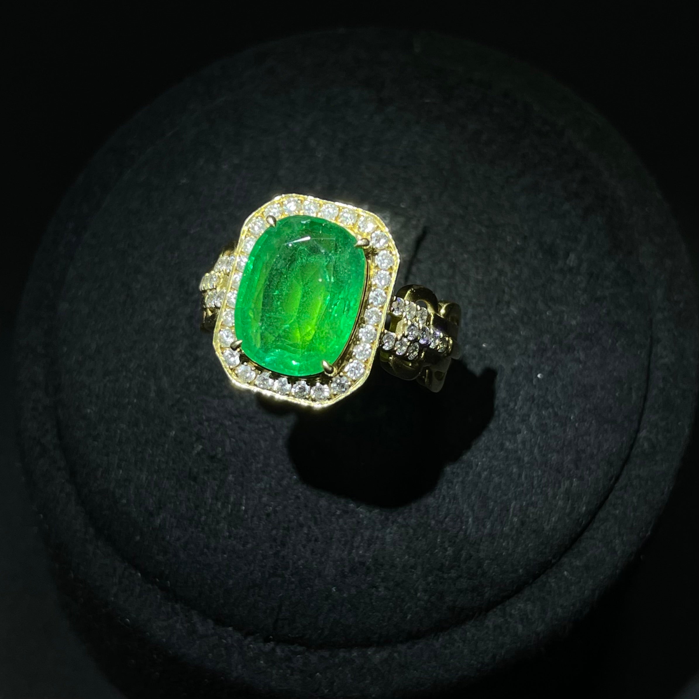Emerald Ring in 18K Gold, Size 17, Total Weight Approx. 6.98g, Clarity Enhanced, Accented with Diamonds