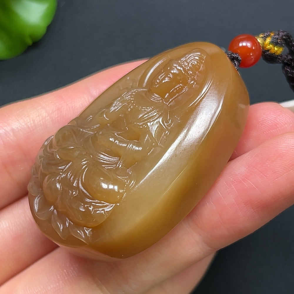 Hetian Jade Guanyin Pendant, Including Rope