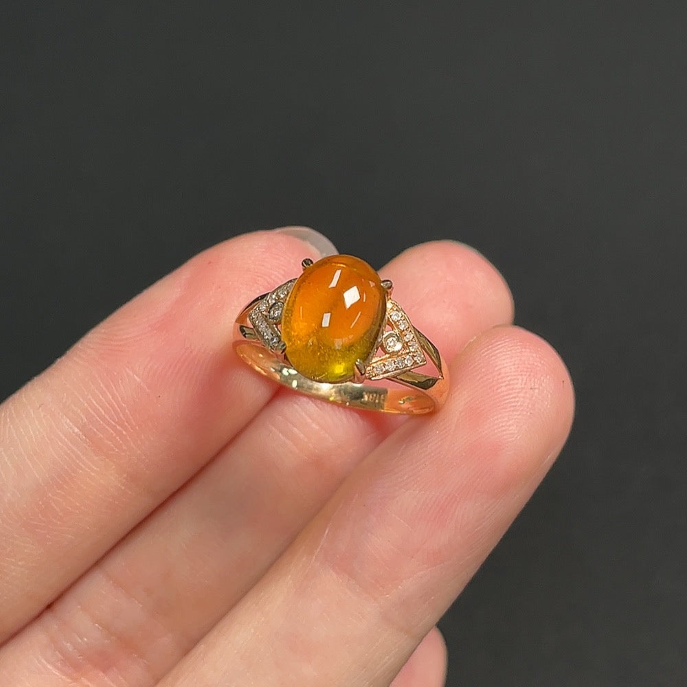 Tourmaline Inlaid Ring 18k Gold Size 13 Total Weight Approx. 2.00g Diamond Accents
