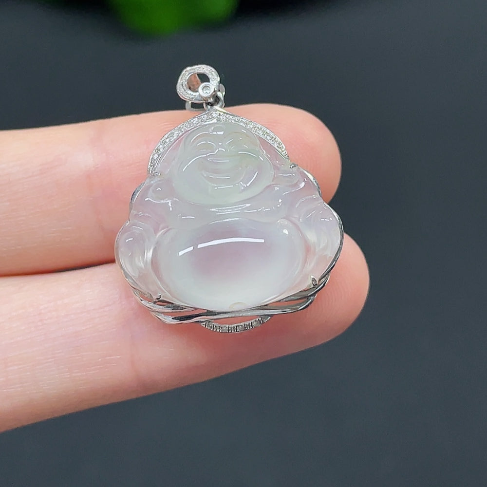 Jadeite Buddha Pendant with 18k Gold and Diamond Accents