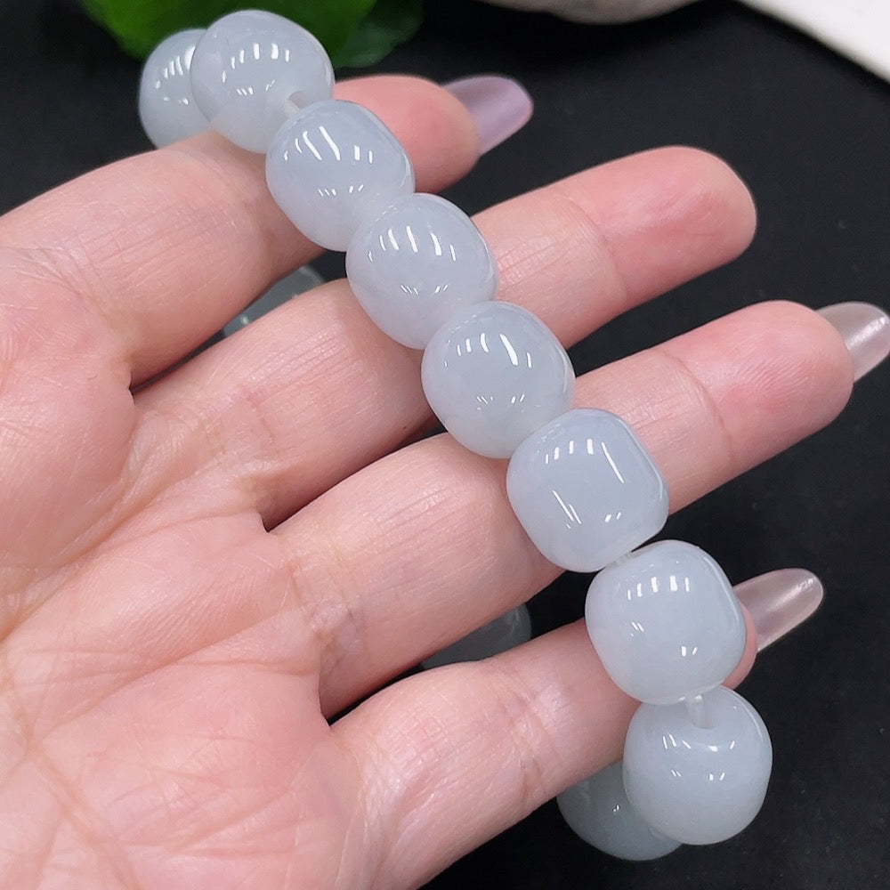 Huiliu Jadeite bracelet with 12.8mm polished beads, featuring vibrant green and natural jade color, natural stone jewelry.