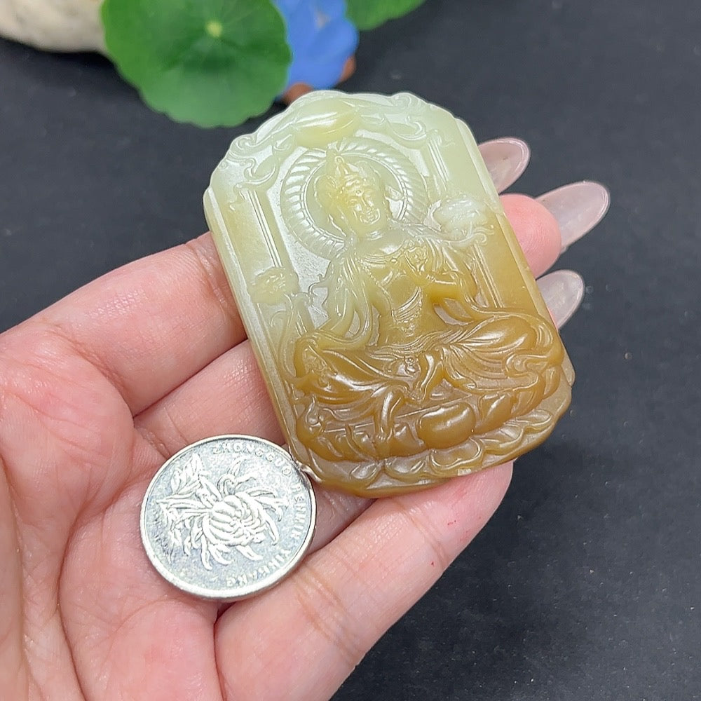 Hetian Jade Pendant - Mahasthamaprapta Bodhisattva, Total Weight Approx. 54g