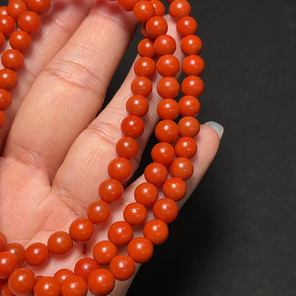 South Red Agate Bead Necklace with Visible Organic Matter