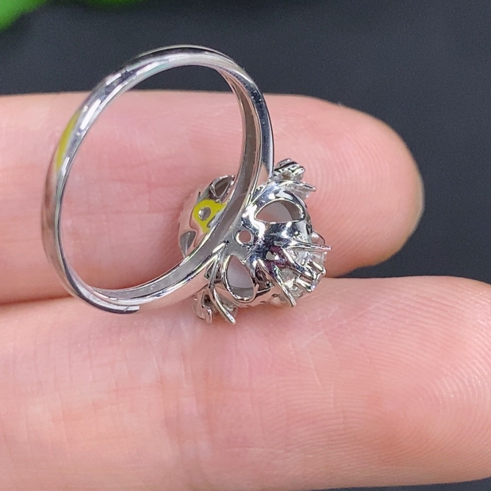 Jadeite cabochon ring with 18k gold band, accented with diamonds, size 10, from HKHQ, showcasing the elegant jewelry design