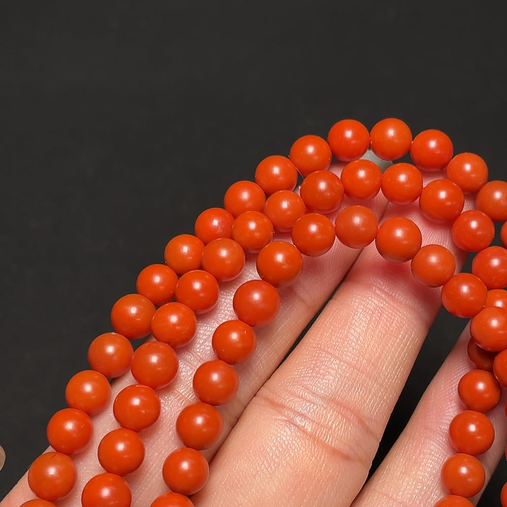 South Red Agate Bead Necklace with Visible Organic Matter