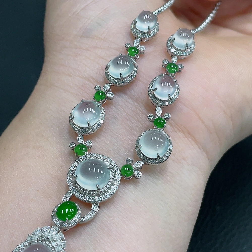 Jadeite Bezel-Set Cabochon Necklace 18k Main Chain Approx. Total Weight 13.88g