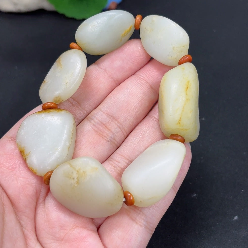 Hetian Jade Bracelet, Undetermined Skin Color Origin, Contains Other Mineral Components, Total Weight Approximately 90g