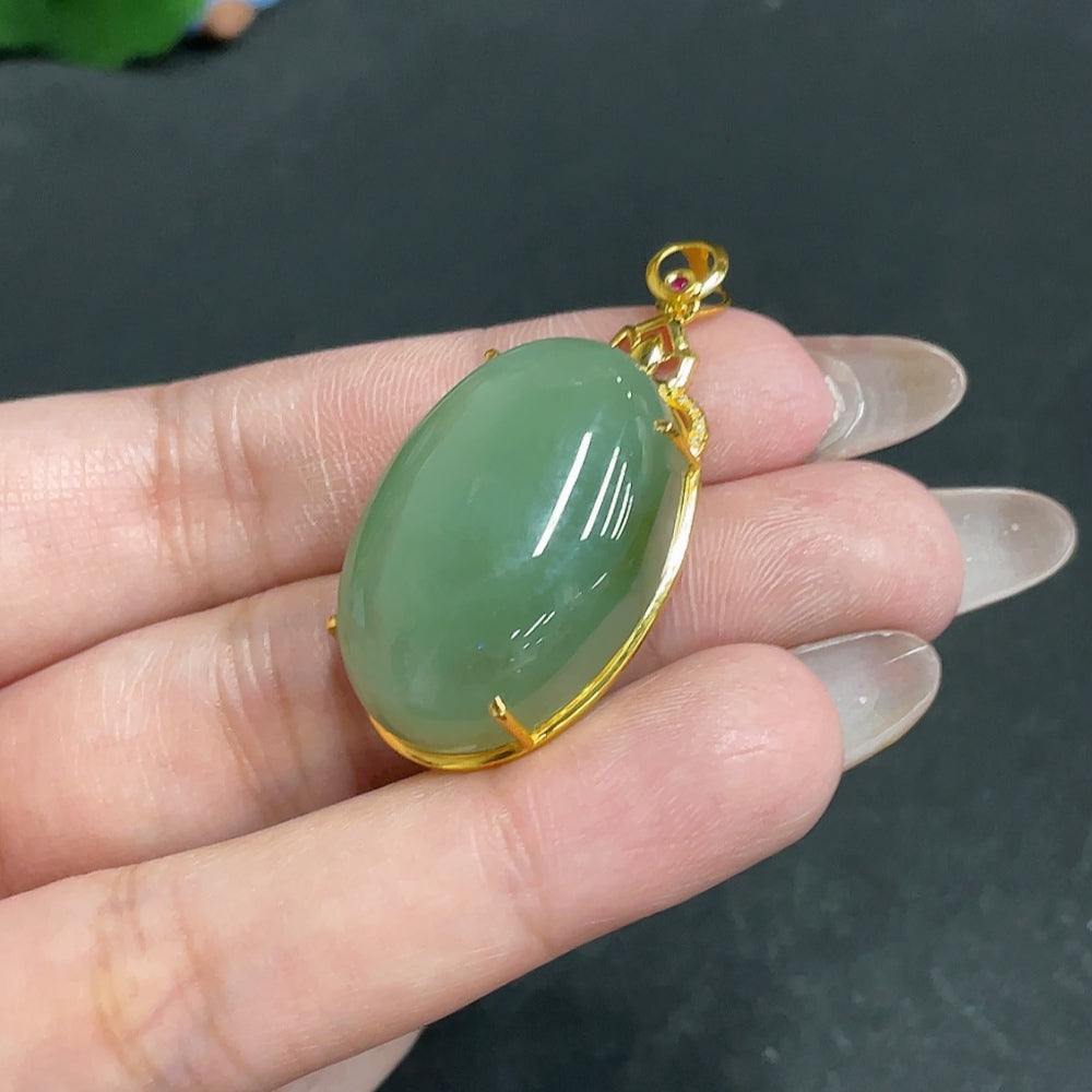 Hetian Jade Inlaid Pendant Cabochon 18k Total Weight Approx. 12g