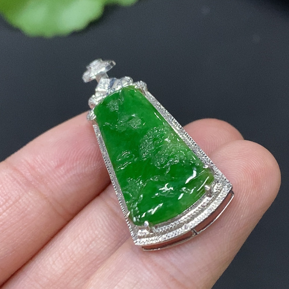 Jadeite Landscape Inlay with 18k Gold, Total Weight Approx. 4.57g