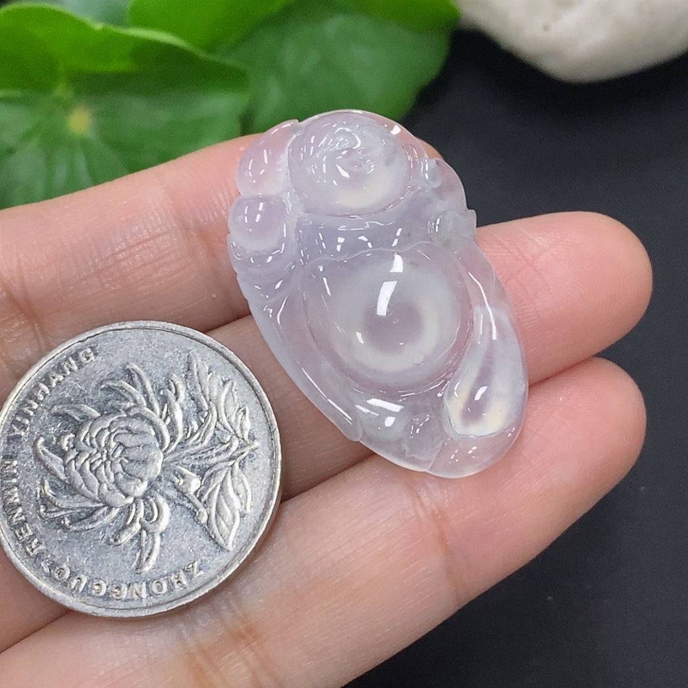Huiliu Jadeite Buddha pendant featuring detailed carved Buddha figure on polished green jade, certified by Huiliu HQ.