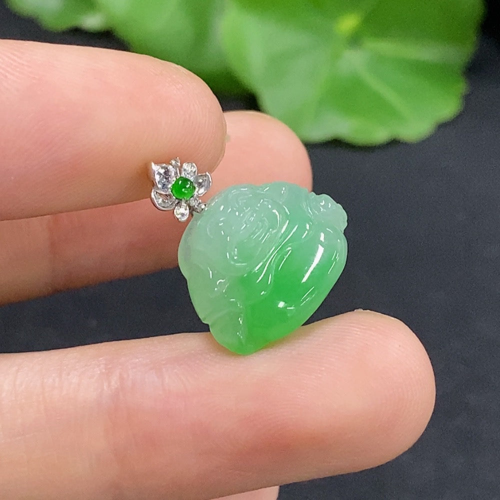 Jadeite Buddha Pendant with 18k Diamond Accents