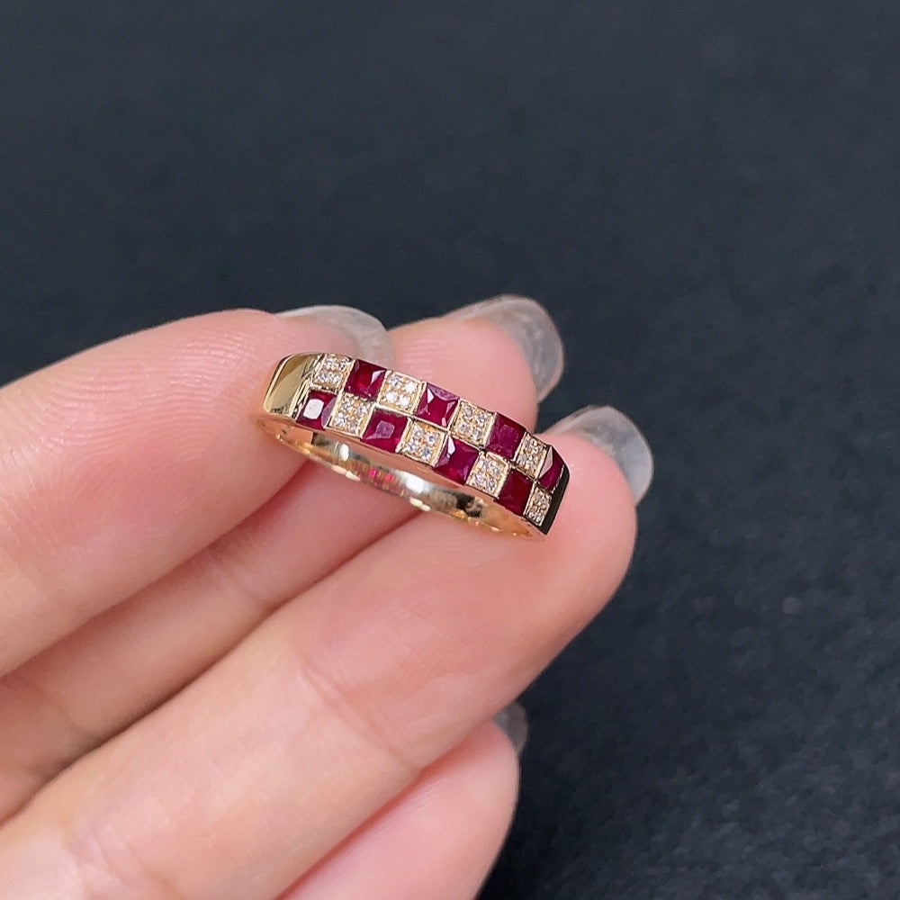 Ruby Inlaid Ring, 18K Gold, Diamond Accents