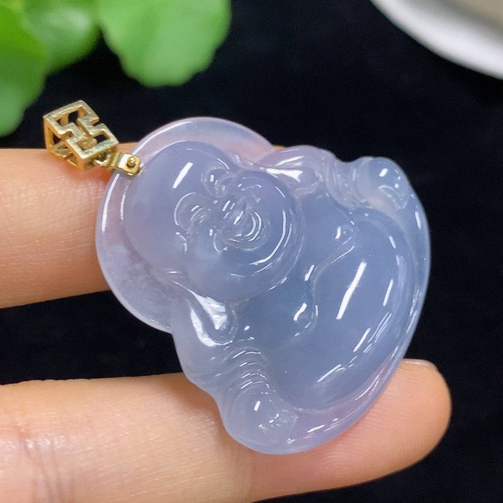 Jadeite Buddha pendant with 18k gold accents, weighing approximately 11.99g, crafted by HUILIU HQ, featuring intricate Buddha design.