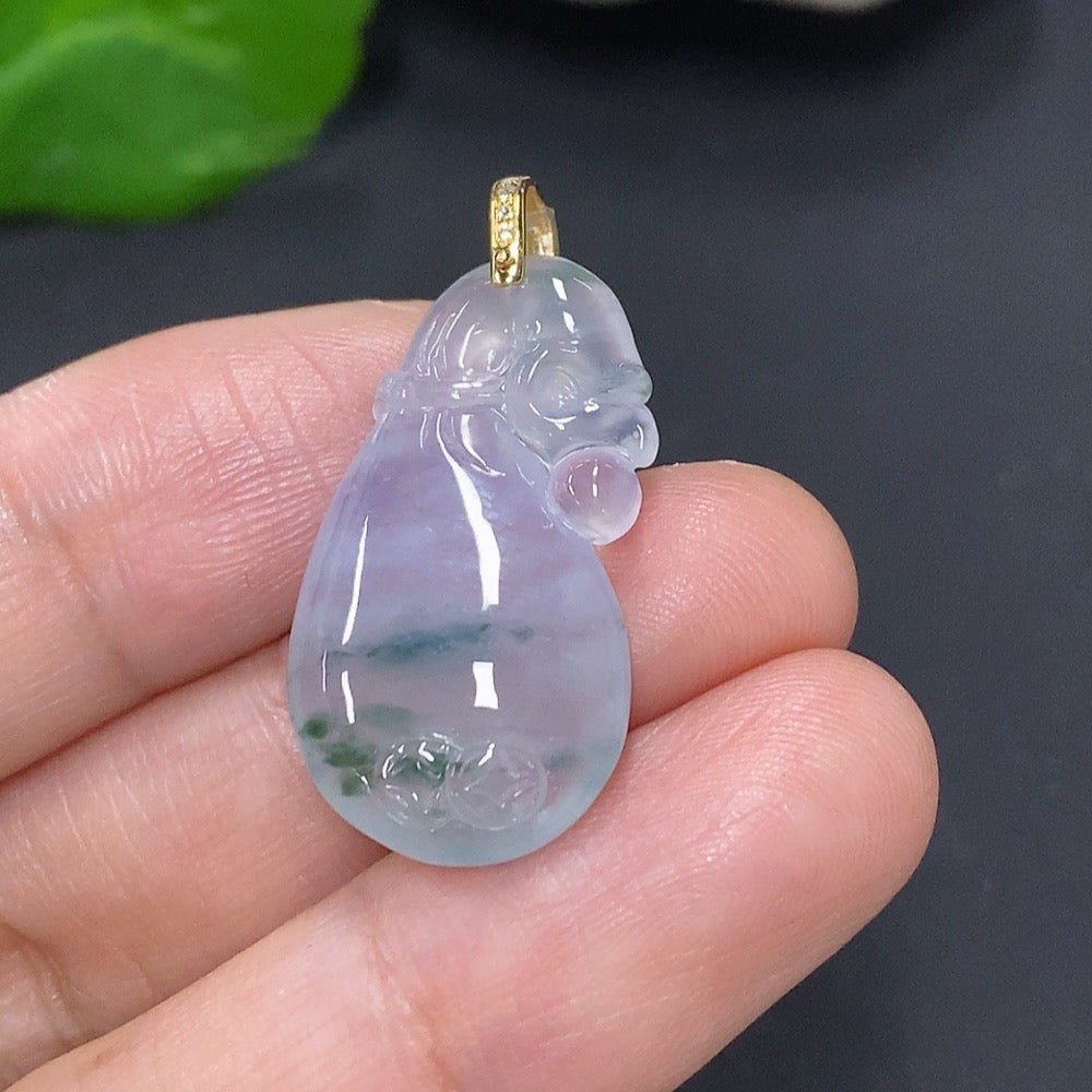 Jadeite Money Bag Pendant with 18K Gold Clasp, Total Weight Approx. 4g (Diamond Accents)
