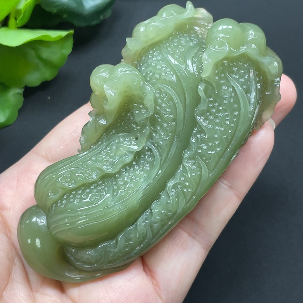 Hetian Jade cabbage pendant necklace featuring a detailed green jade cabbage design on a delicate chain.