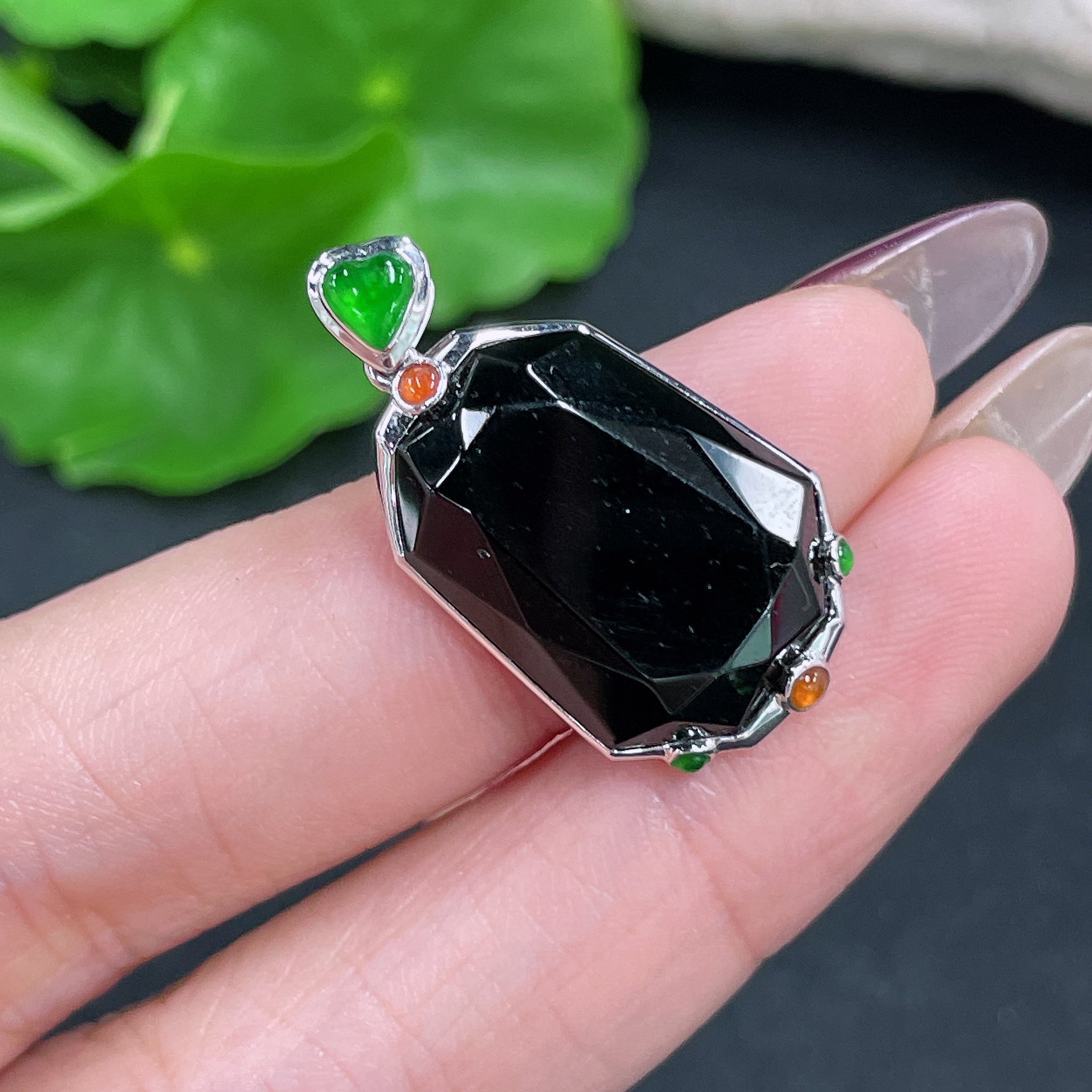 Jadeite Pendant 18k Gold Inlaid Total Weight Approx. 3.88g
