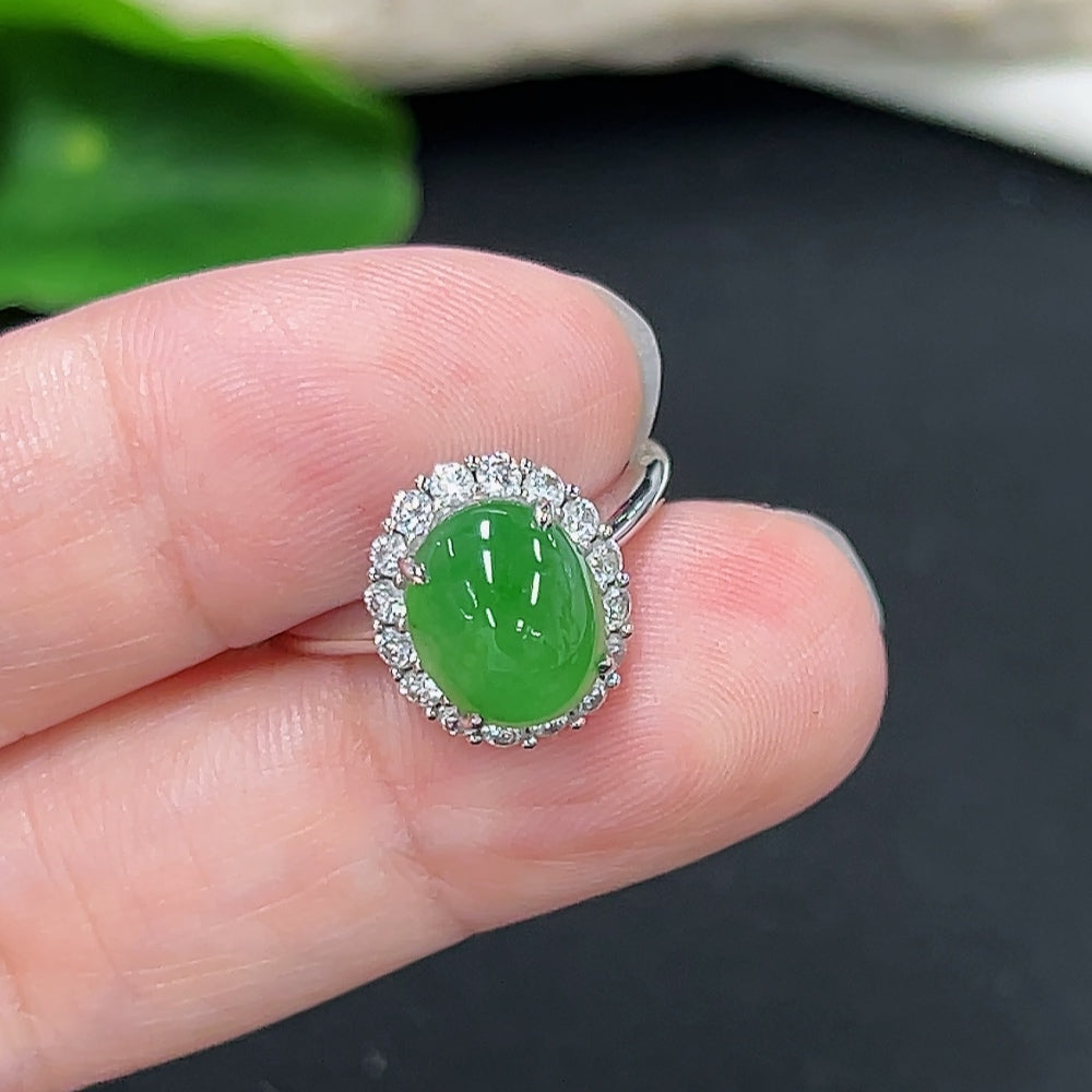 Jadeite Inlaid Ring 18K Gold (With Diamond Accents)