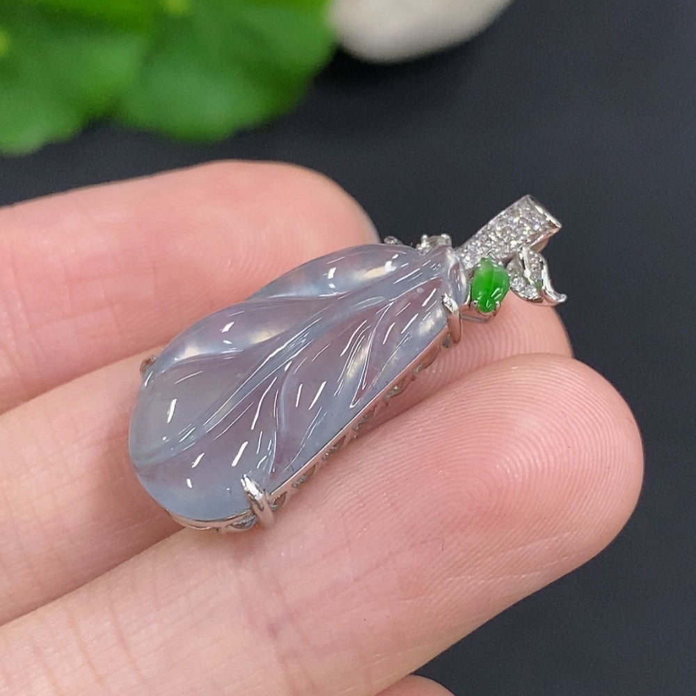 Jadeite Leaf Pendant . With Diamond Accents | Huiliu Certified