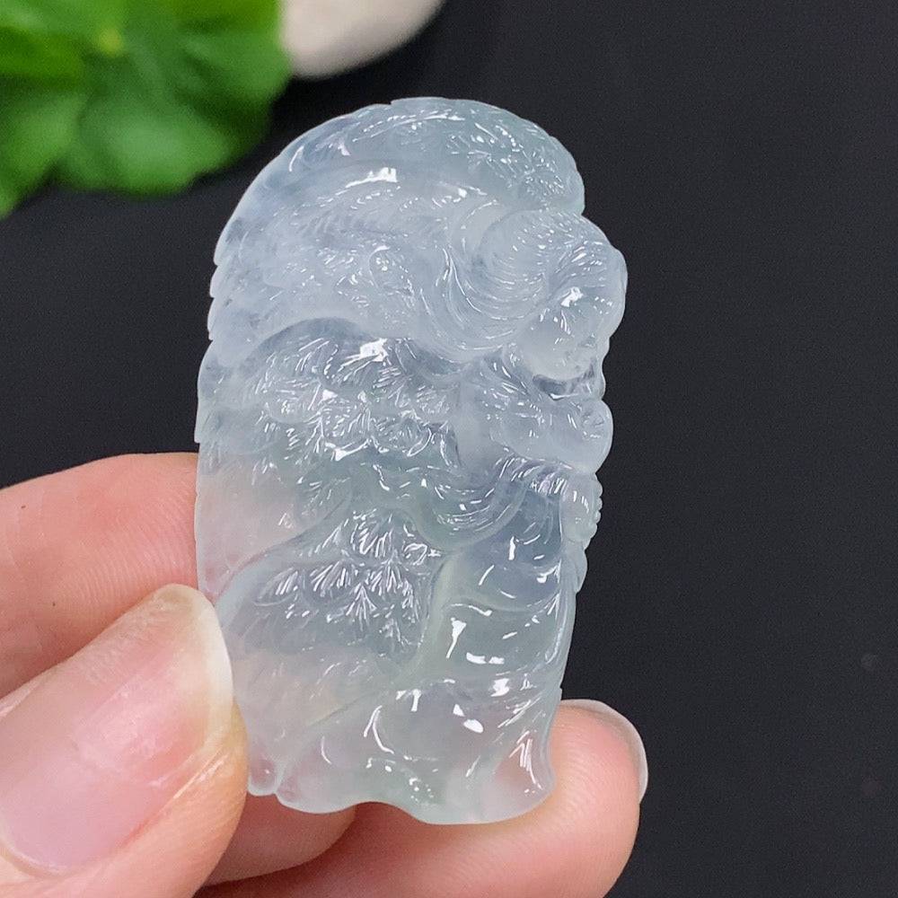 Jadeite angel pendant from HUILIU HQ, featuring a detailed carved angel design on smooth green jade, weighing approximately 13g.