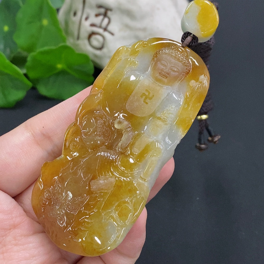 Jadeite Buddha Pendant with Cord, . | Huiliu Certified