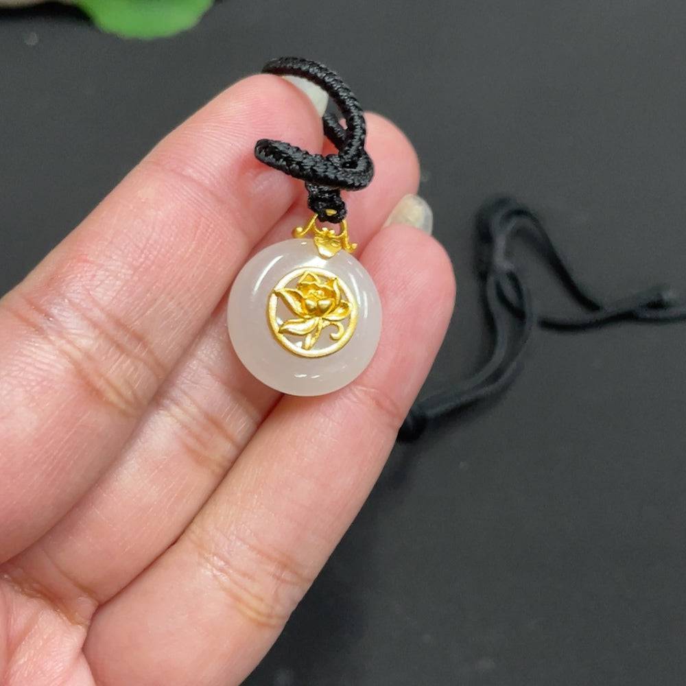 Huiliu certified Hetian jade inlaid pendant featuring a peace buckle design, showcasing smooth green jade with intricate craftsmanship.