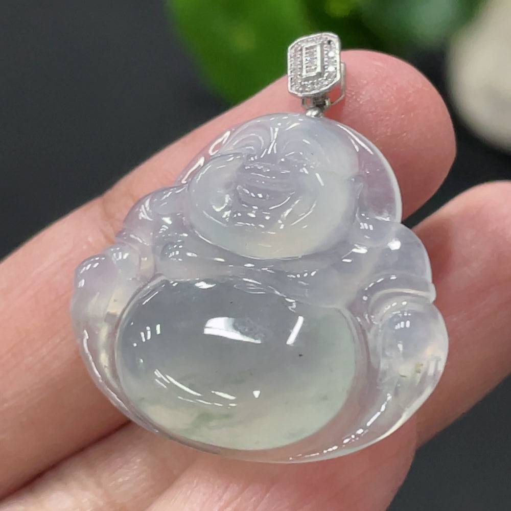 HUILIU HQ jadeite Buddha pendant with 18K gold clasp and diamond accents, weighing approximately 5.47g, showcasing fine craftsmanship.