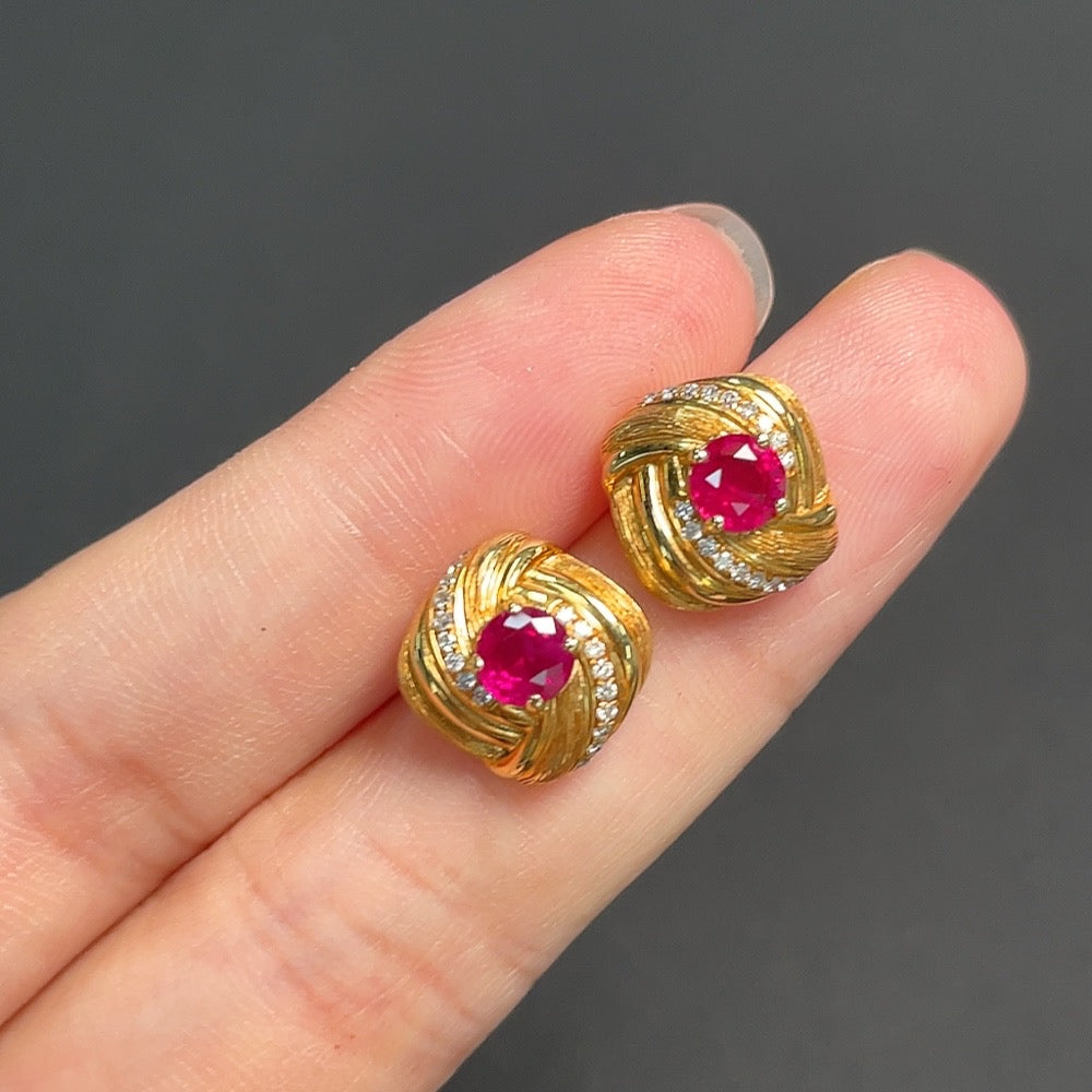 Ruby Stud Earrings, ., Filled, Accented with Diamonds | Huiliu Certified