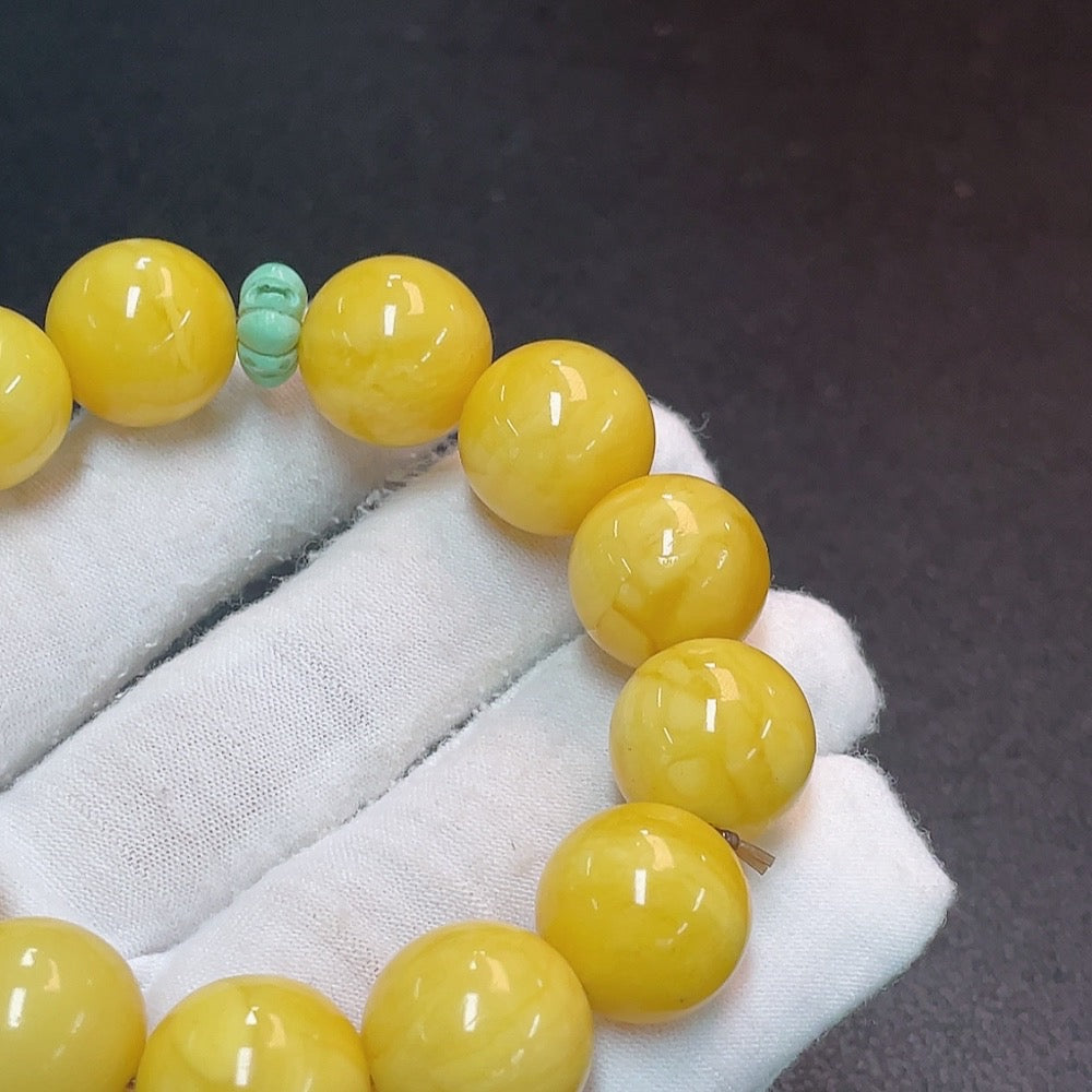 Amber Beeswax Bracelet with Non-Natural Accent Stones, ., Bead mm | Huiliu Certified