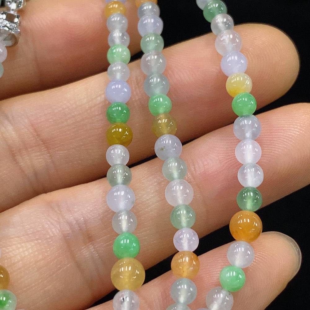Jadeite bead necklace with 3.8mm jade beads from HUILIU HQ, featuring a non-gold design and a total weight of 15.44g.
