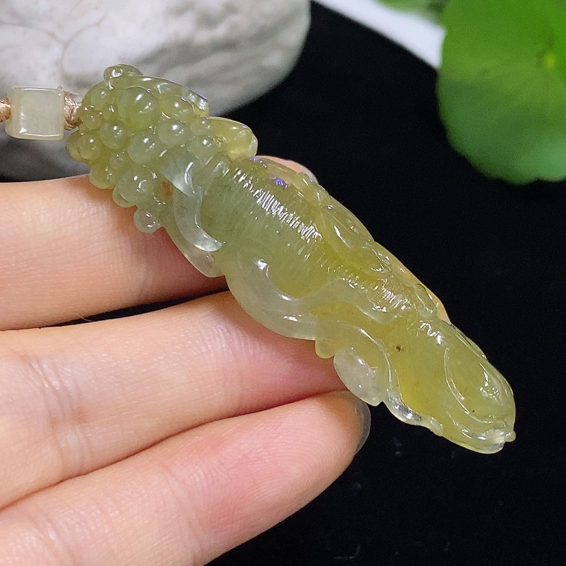 Jadeite Ginseng Pendant Total Weight Approx. 16.63g (Including Cord Weight) Color Origin Undetermined