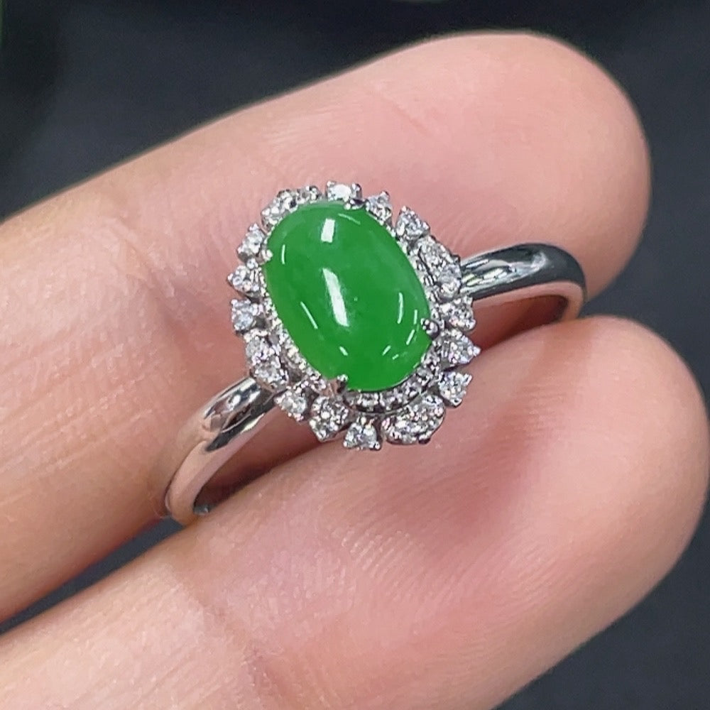 Jadeite Inlaid Ring with Diamond Accents . | Huiliu Certified