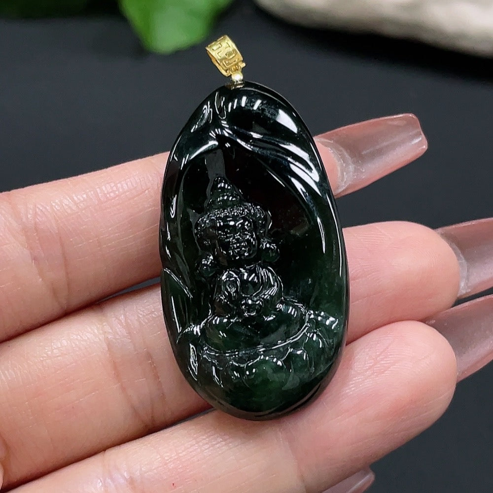 JadeiteBaby Buddha Pendant 18K Gold Total Weight Approx. 15.34g
