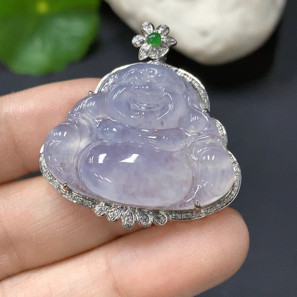 Jadeite Buddha Pendant with 18K Gold Setting, Approx. 7.3g