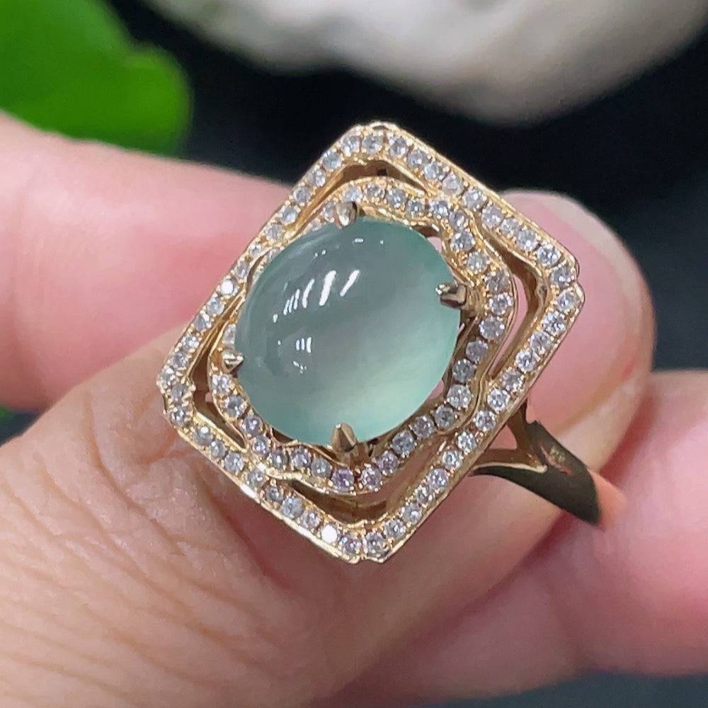 Huiliu Jadeite inlaid ring with diamond, crafted in green jade, featuring intricate inlay and elegant design.