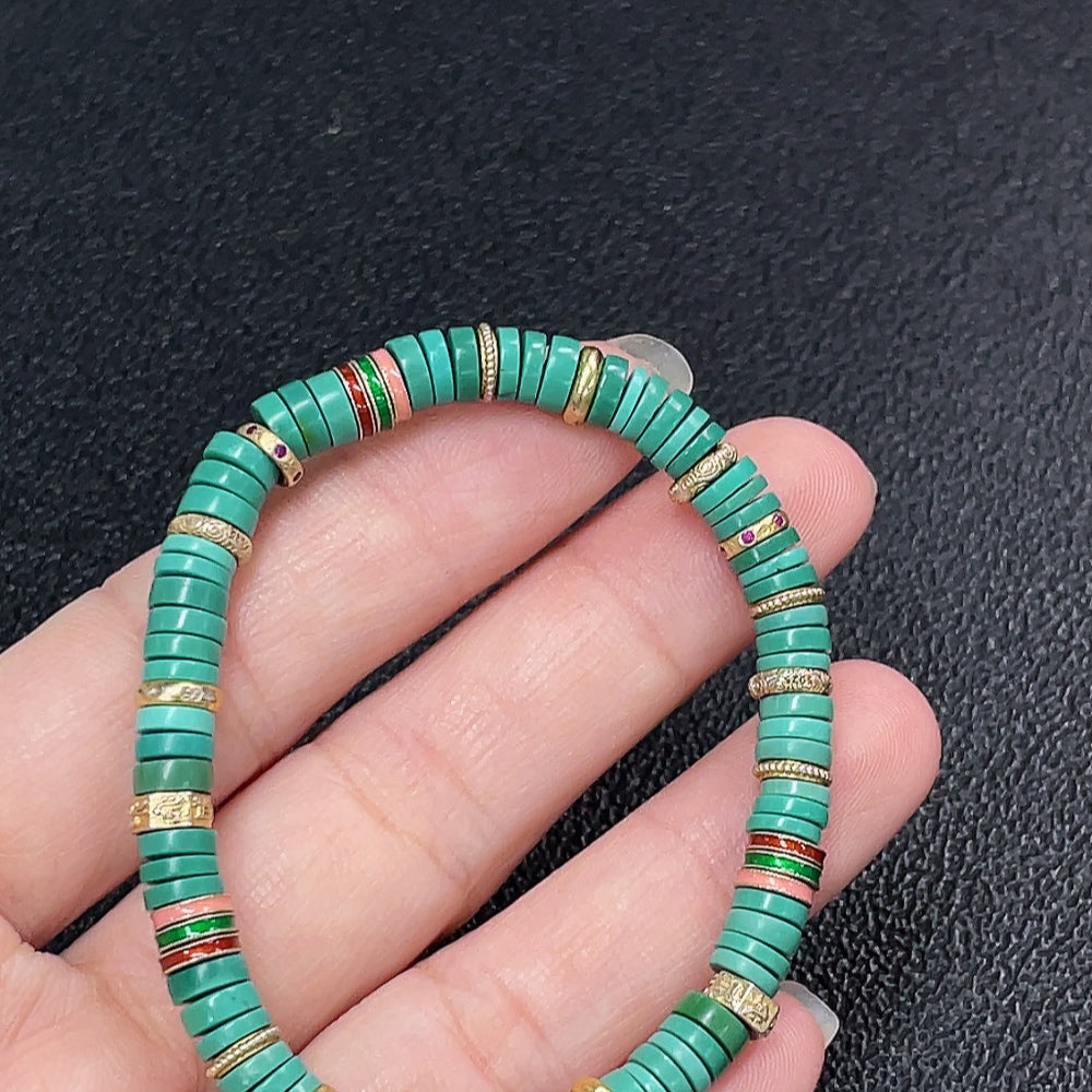 Turquoise Bracelet with Other Mineral Components, Non-Gold, Total Weight Approximately 12.63g, Size About 5.6mm