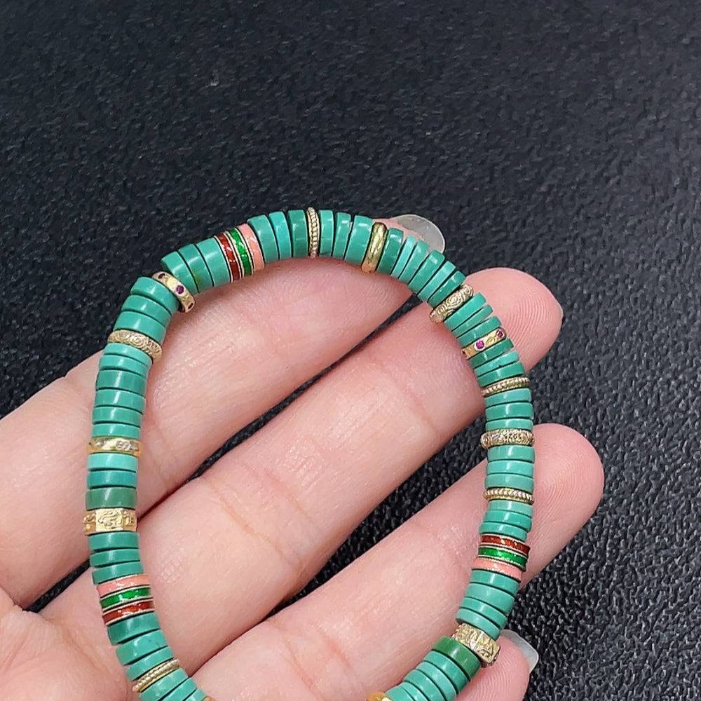 Huiliu gemstone turquoise bracelet with mineral components, 5.6mm size, featuring vibrant turquoise beads on a flexible string.