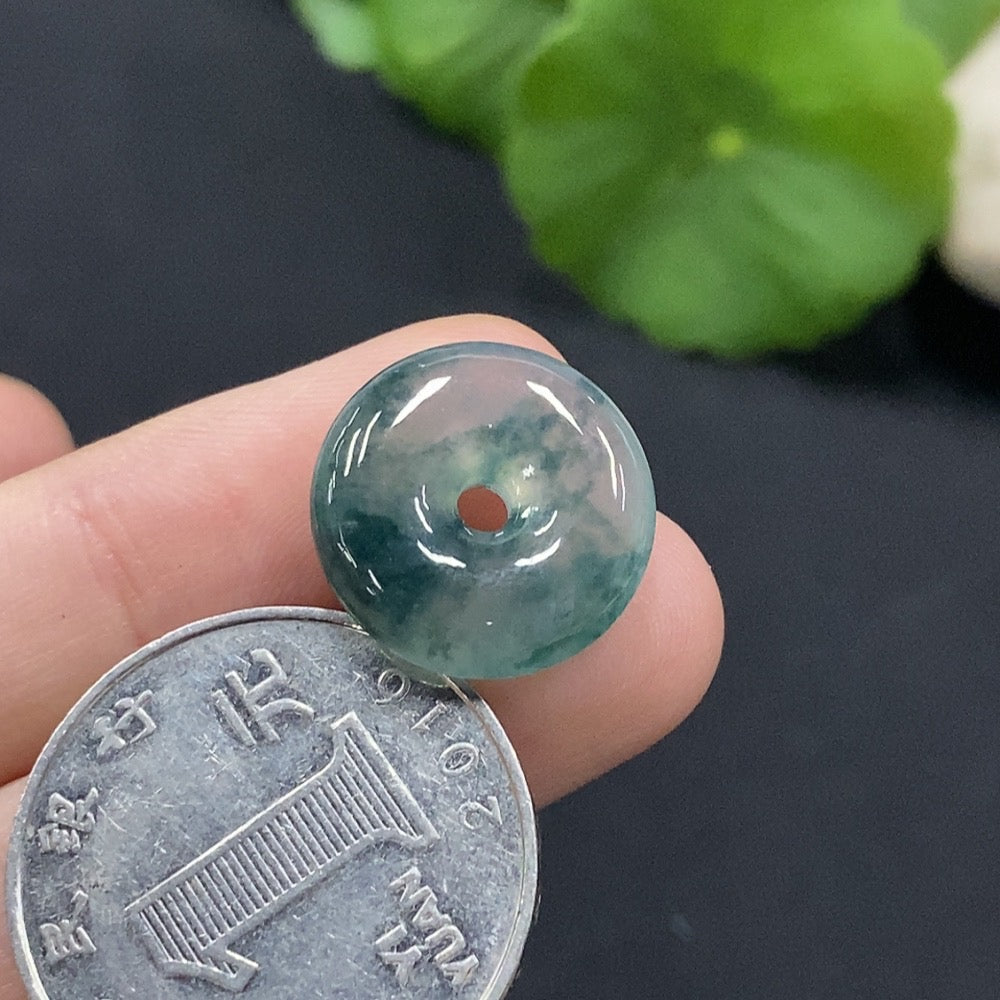 Jadeite safety buckle pendant with natural green jade, weighing approximately 2.76g, crafted by HKHQ.