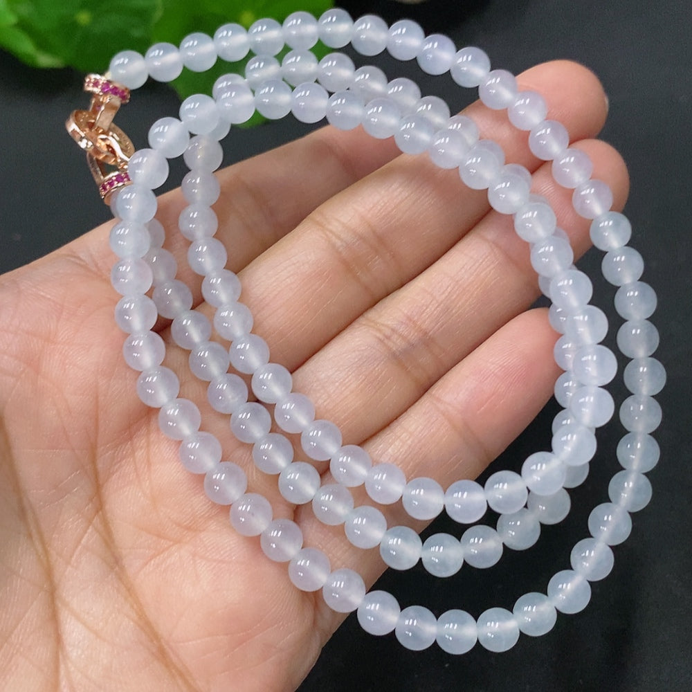 Jadeite Bead Necklace Approx. 5mm Non-Gold Total Weight Approx. 26.26g