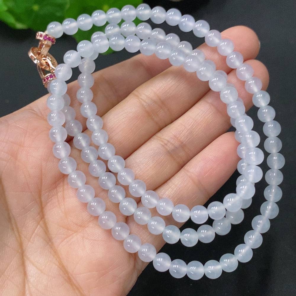 HUILIU HQ jadeite bead necklace with 5mm jade beads, total weight 26.26g, showcasing a smooth, polished jade jewelry piece.