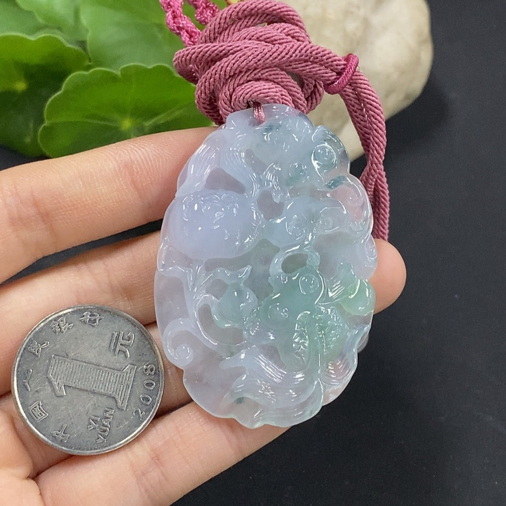 Jadeite Fish Pendant with Auspicious Symbolism Total Weight Approx. 28.84g with Non-Grade A Beads