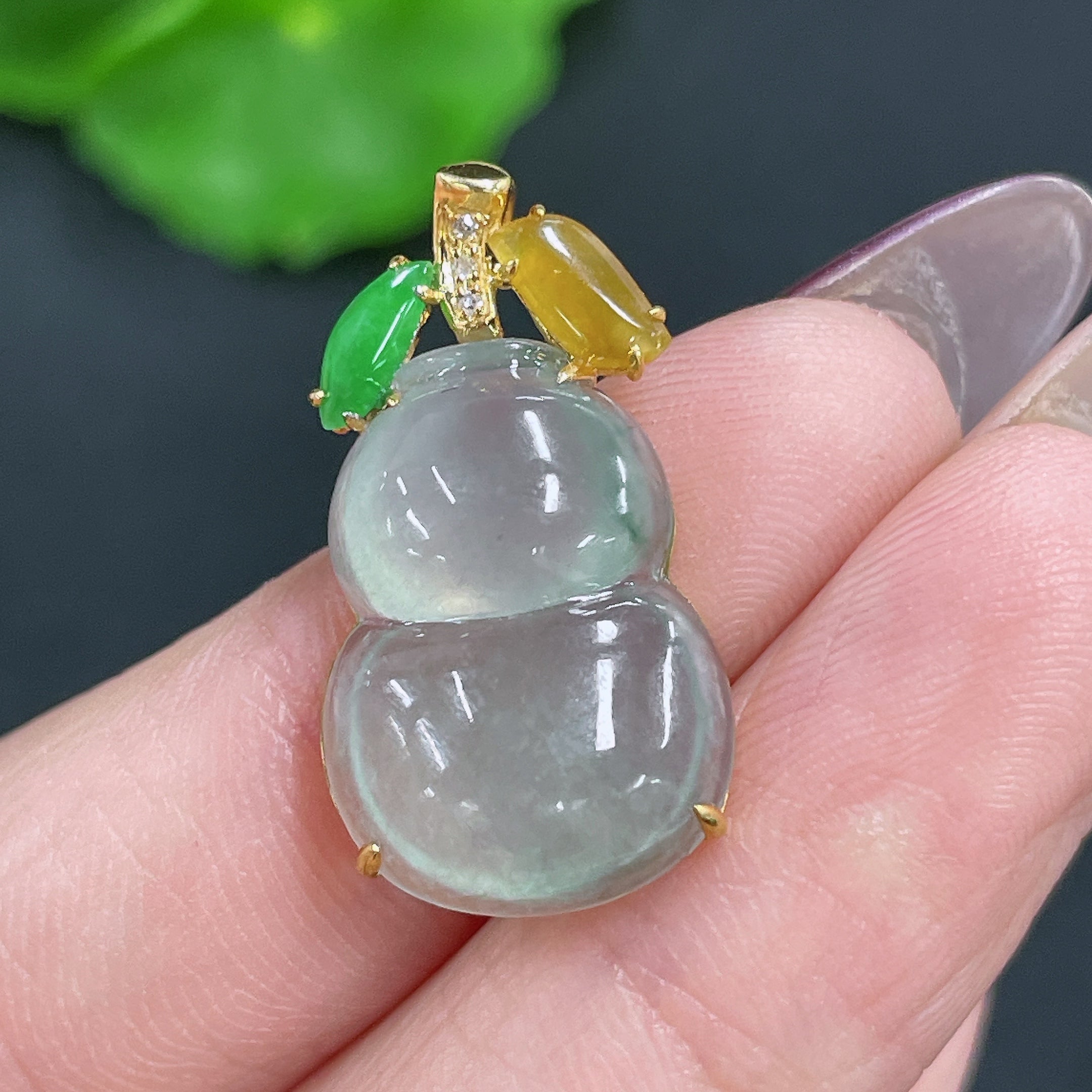 Jadeite Pendant Gourd 18k Gold Inlaid No Diamond Total Weight Approx. 2.67g
