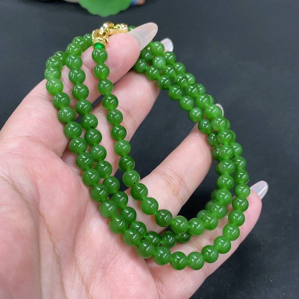 Hetian jade bead necklace with 5.9mm beads, weighing approximately 37.3g, featuring natural jade stones, non-gold, by HUILIU HQ