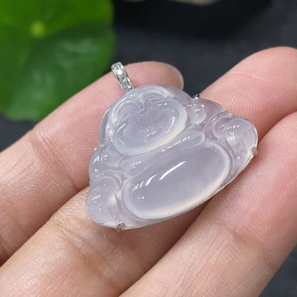 Jadeite Inlaid Buddha Pendant with 18K Gold and Diamond Accents, Total Weight Approx. 3.96g
